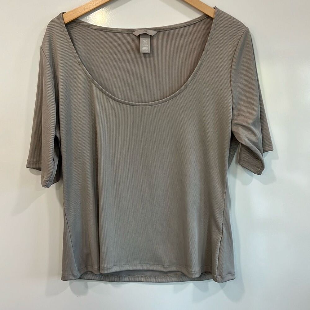 H&M Ribbed Scoop Neck Top Gray Taupe Womens XL